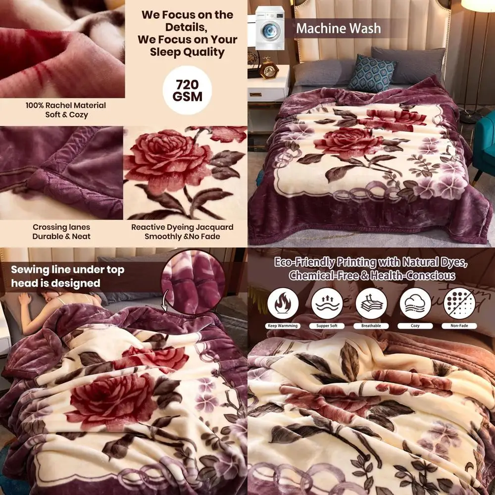 

Korean 5.5 lbs Heavy Plush Full Size 59x78 in Mink Blanket, Soft and Warm Throw for Autumn-Winter (Red Bean)