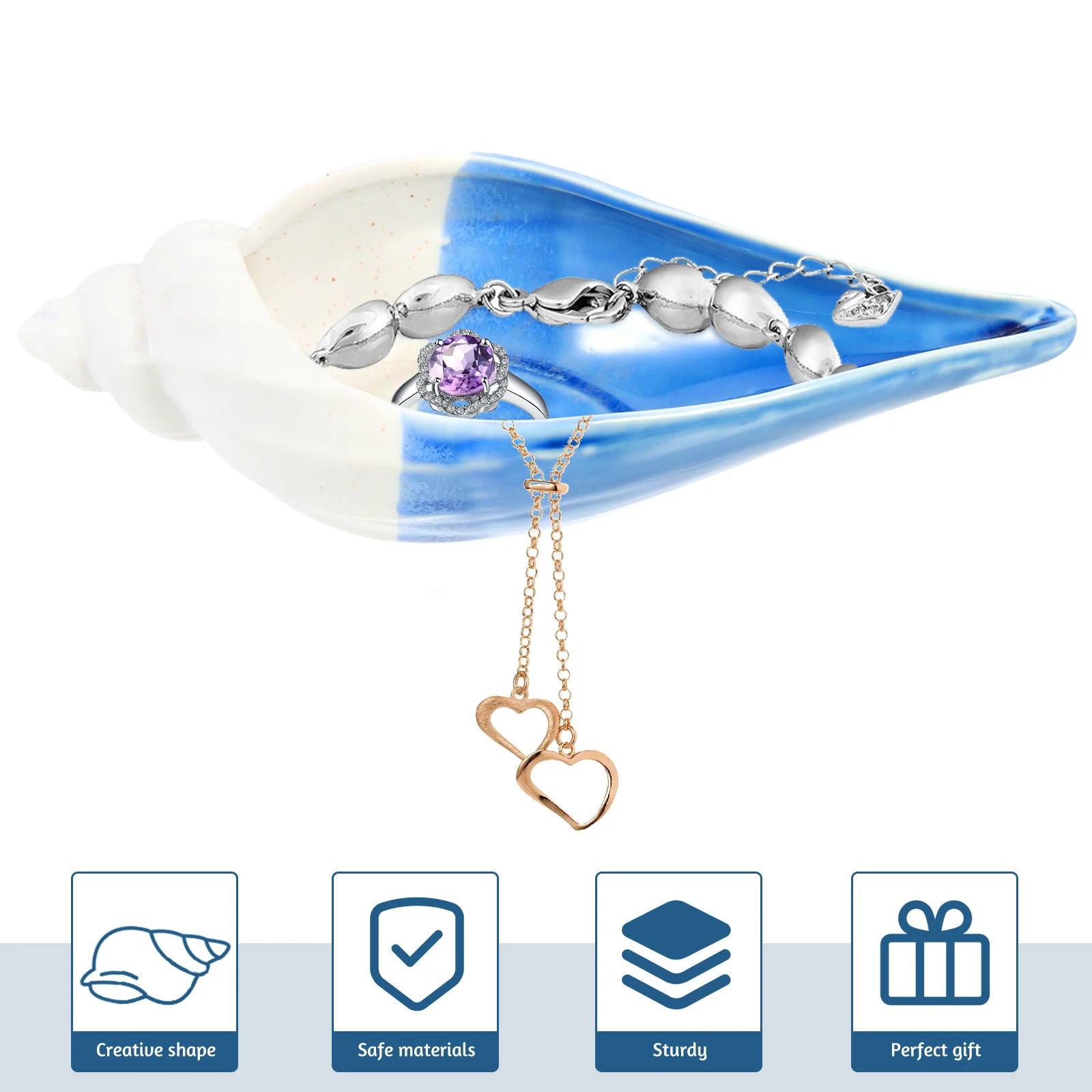 

Ocean Theme Trinket Dish Decorative Key Holder Jewelry Storage Tray Multifunctional Desktop Organizer Ceramic Ring Earring Dish