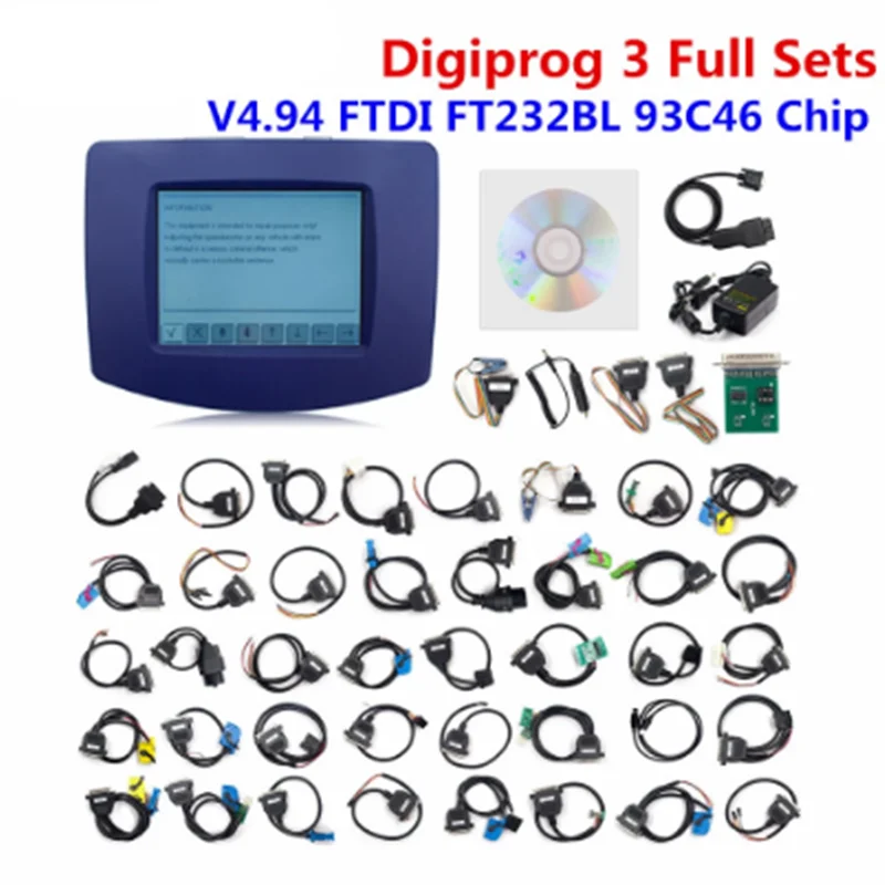 Digiprog3 FTDI Full Set Cables DIGIPROG 3 V4.94 Programmer DigiprogIII Mileage OBDII Program Tool for Many Cars EU Plug