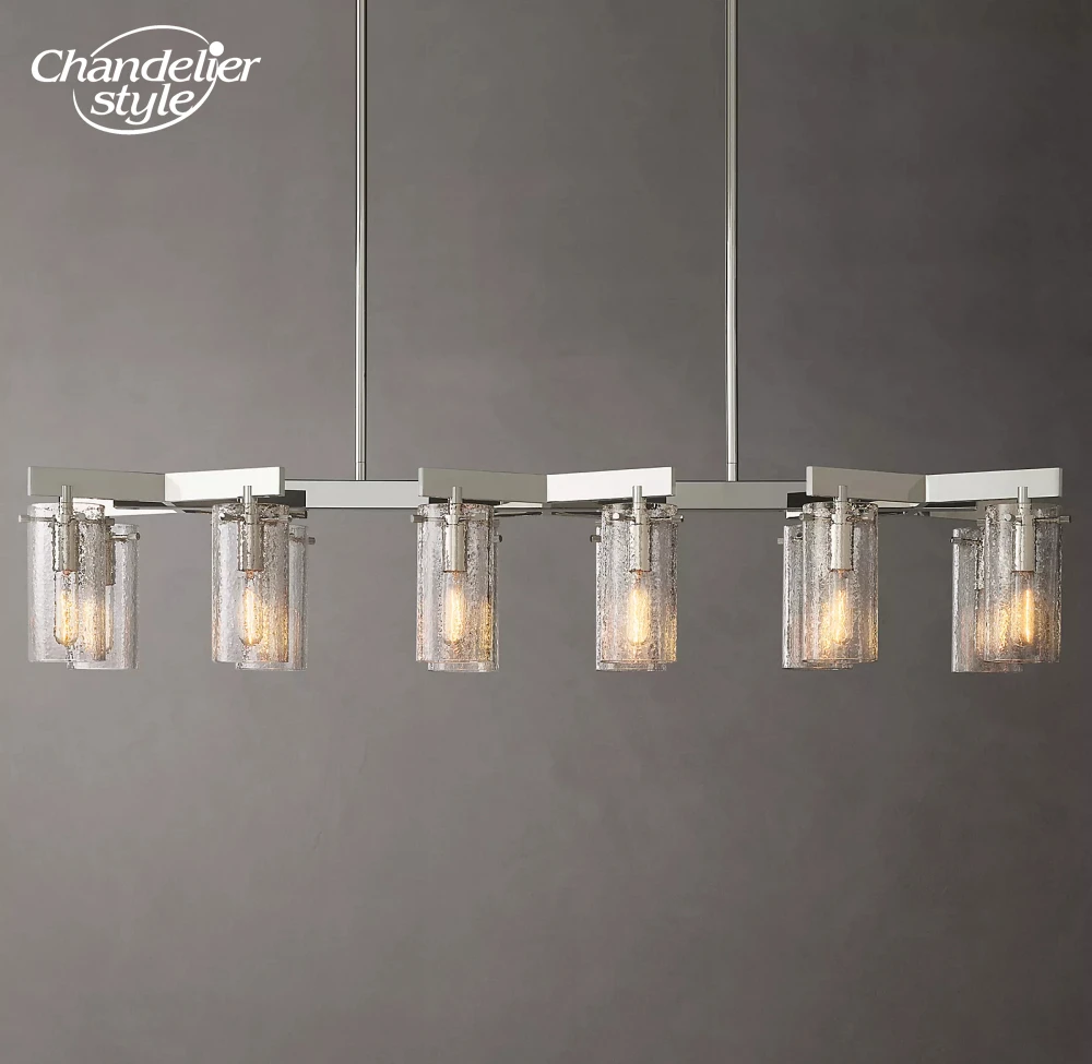 Charleroi Linear Chandeliers Retro LED Brass Chrome Black Glass Hanging Lights Fixture Dining Room Kitchen Island Farmhouse Lamp