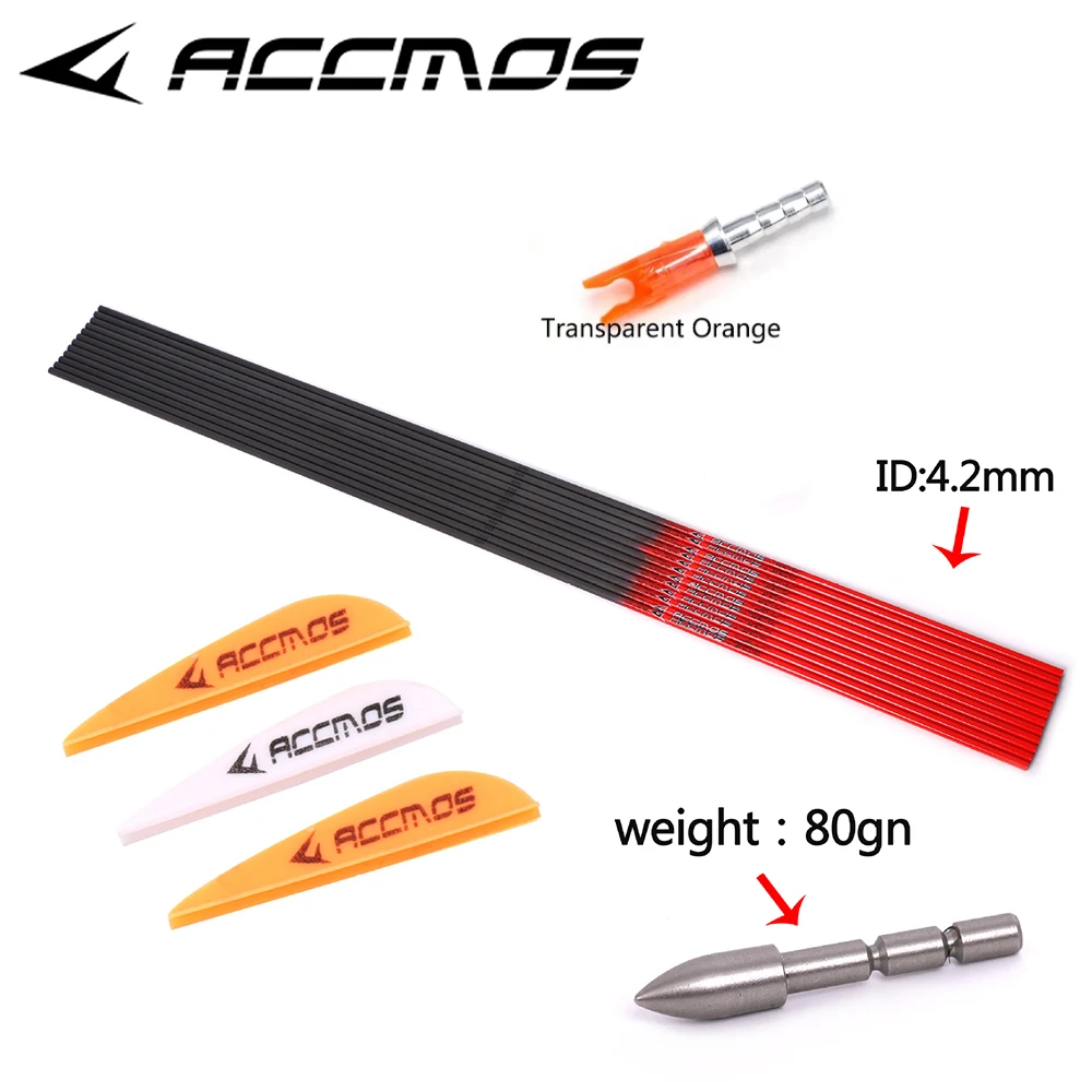 12pcs Pure Carbon Arrow ID 4.2mm Spine 400 500 600 700 800 900 1000 31inch Archery Shooting Hunting  Arrow