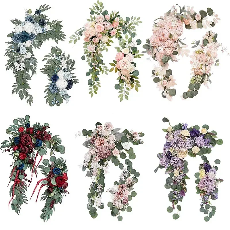 

2 Pcs Artificial Wedding Arch Flowers Kit Wedding Flowers Garlands Silk Peony Flower Swag Welcome Sign Floral for Ceremony Party