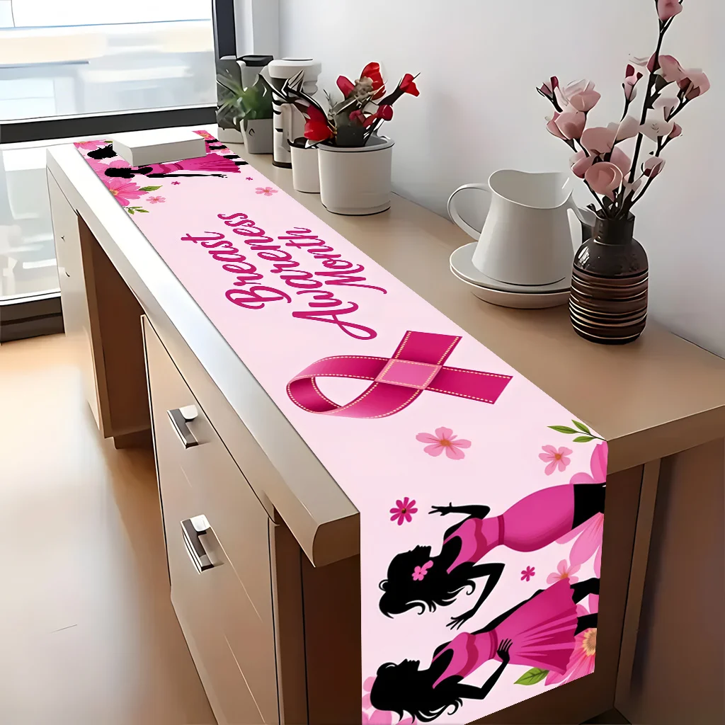 Chemin de table en polyester à motif floral rose, pour la sensibilisation au cancer du sein, avec silhouette féminine, pour événements caritatifs, décoration de table à manger, fournitures