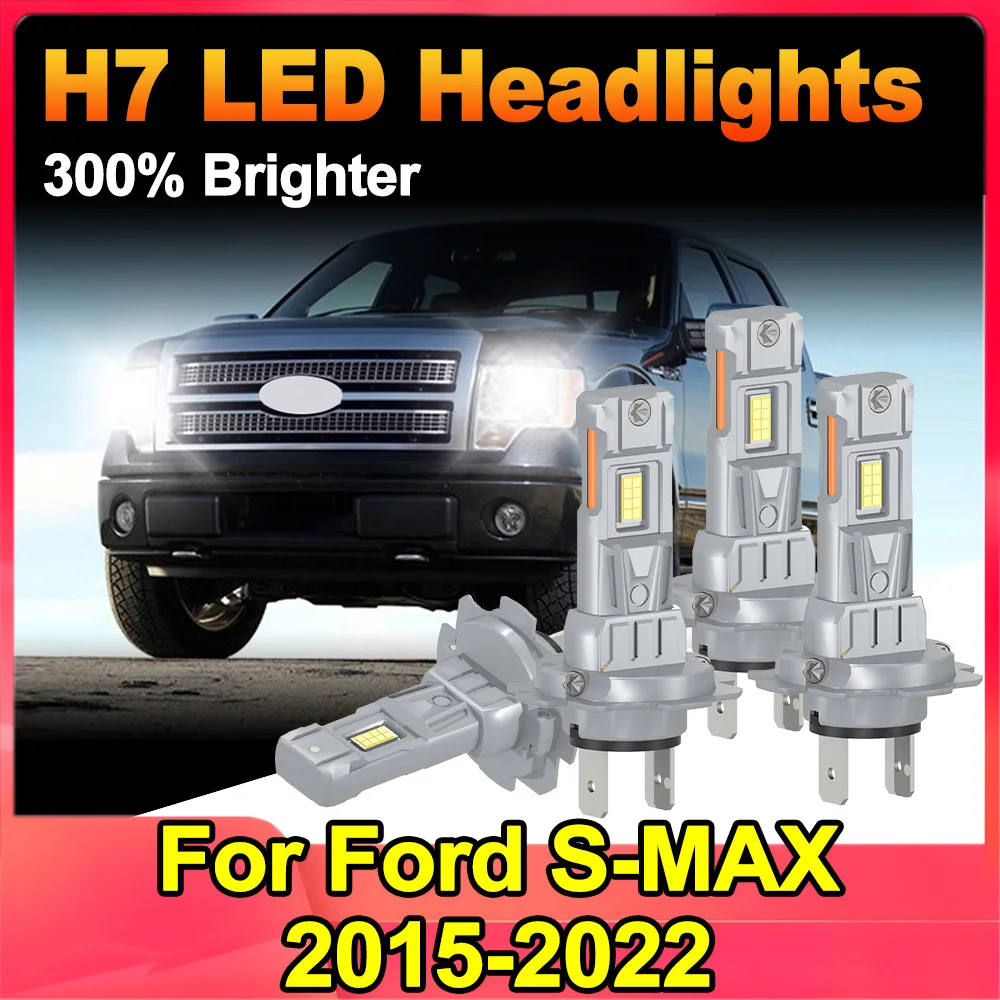 

H7 LED Headlight Kit Combo Bulbs High Low Beam Super Bright White 6000K For Ford S-MAX 2015-2022 Auto Lights