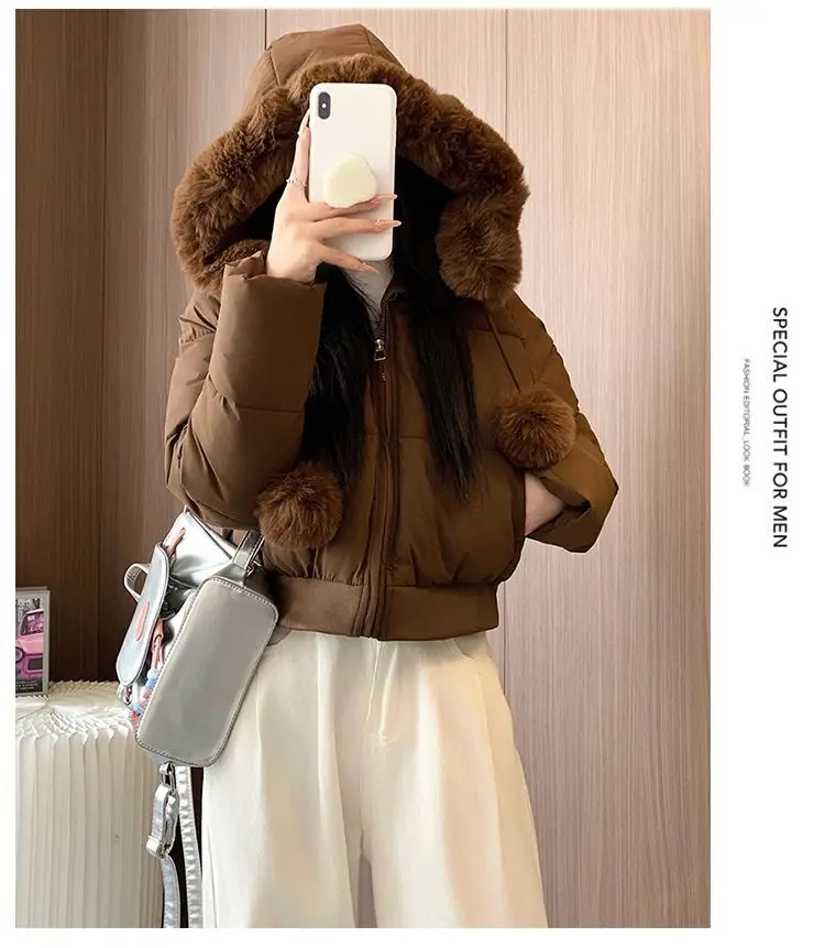 2027 Winter New High End Big Fur Collar Workwear Down Cotton Jacket Women's Fashion Short Thicken Cotton Female Parkas Coats