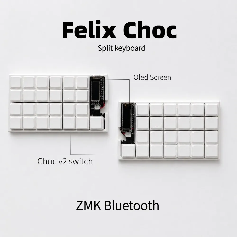 Felix Choc Wireless Split Keyboard 4  12+2 Orthorectified Hot Swap ZMK Bluetooth Low Profile Choc V2 Switch Mechanical Keyboard