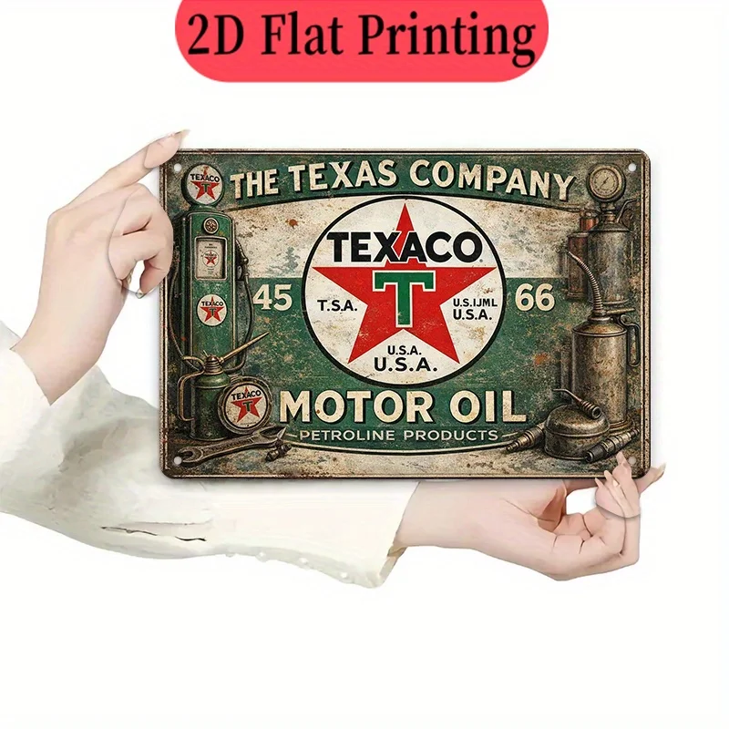 2D Flat, 1pc Texaco Motor Oil Vintage Metal Sign - 8x12in/20x30cm Retro Texaco Branding Iron Plaque Suitable for, Cave, Office,