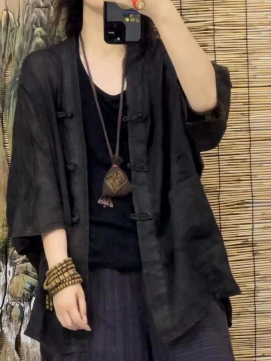 

Новый китайский тонкий хлопковый льняной женский весенне-осенний винтажный свободный кардиган на пуговицах Zen Sle с открытым кардиганом irt