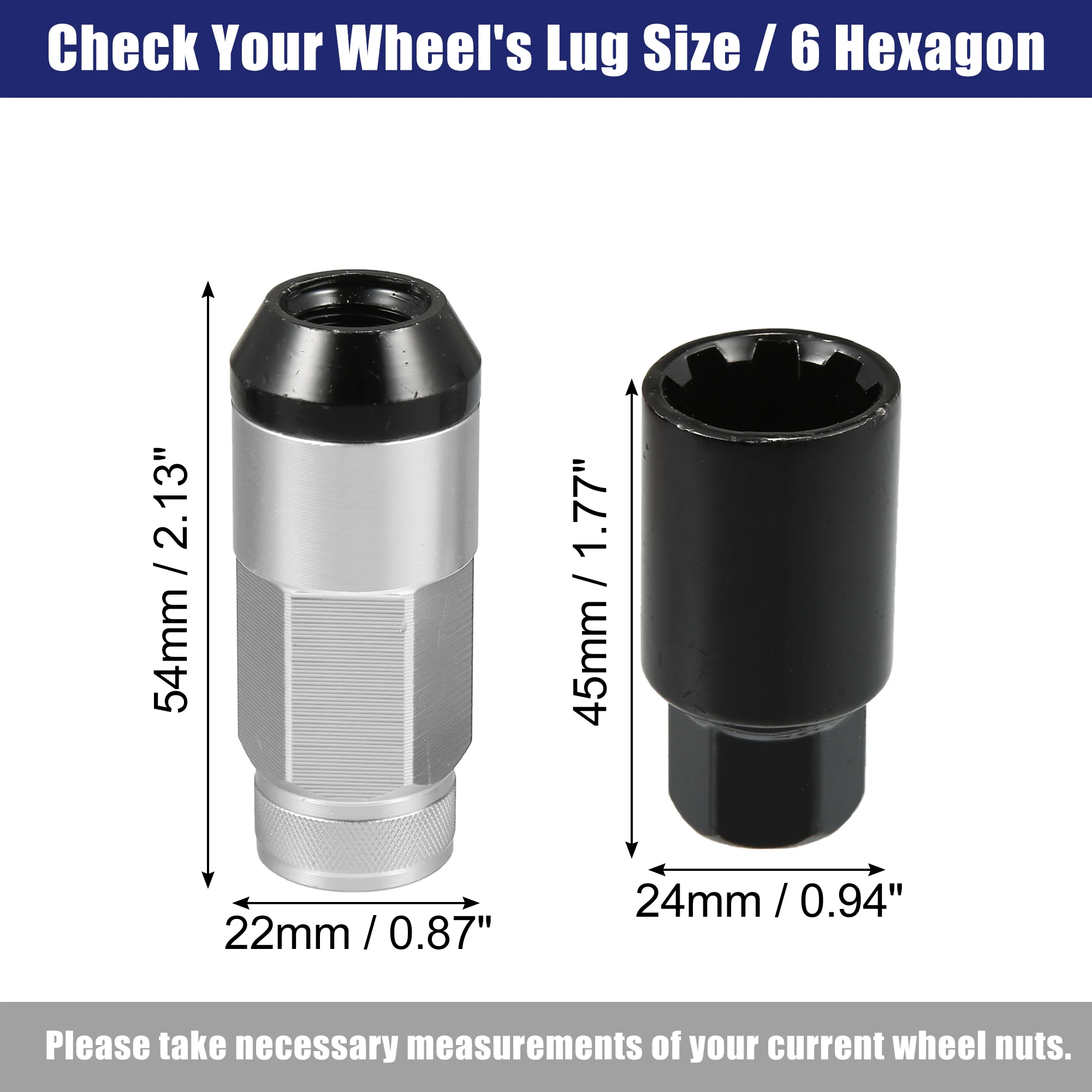 UXCELL M12x1.5 Auto Wheel Heptagon Lug Nut Acorn Cone Seat Closed End Bulge 54mm Screws with Socket Key Tool Car Accessories