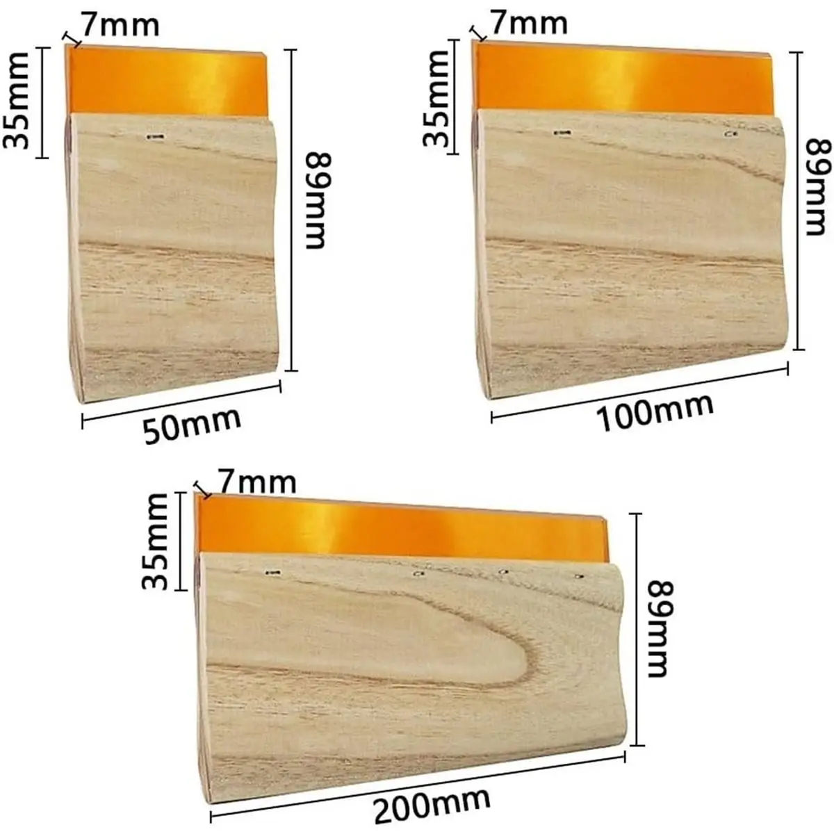 Set of 3 Wooden Squeegees/Scrapers for Screen Printing (5cm, 10cm, 20cm),for Screen Printing, DIY Craft, Ink Scraper
