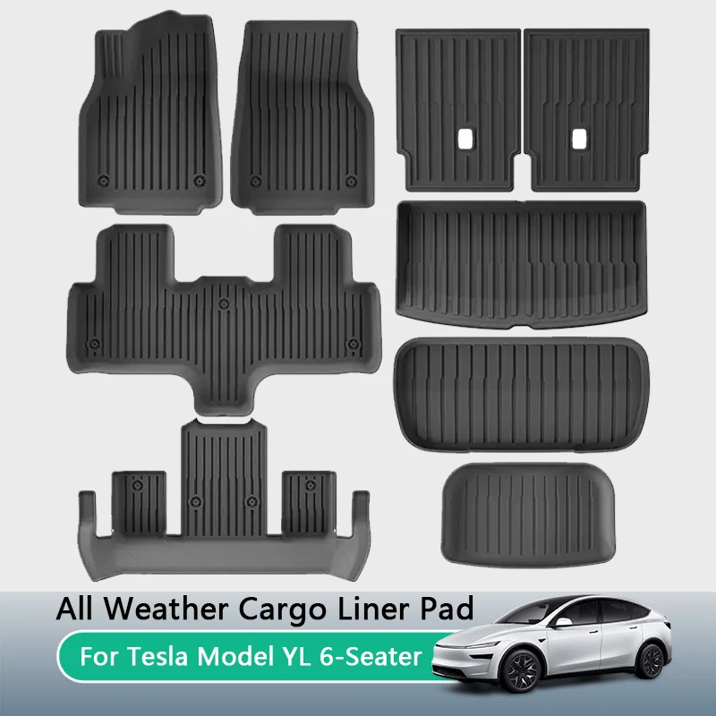 For Tesla Model YL 6-Seater TPE Floor Mat All Weather Rear Trunk Mats Anti-Slip Waterproof Cargo Liner Protective Anti Dirty Pad