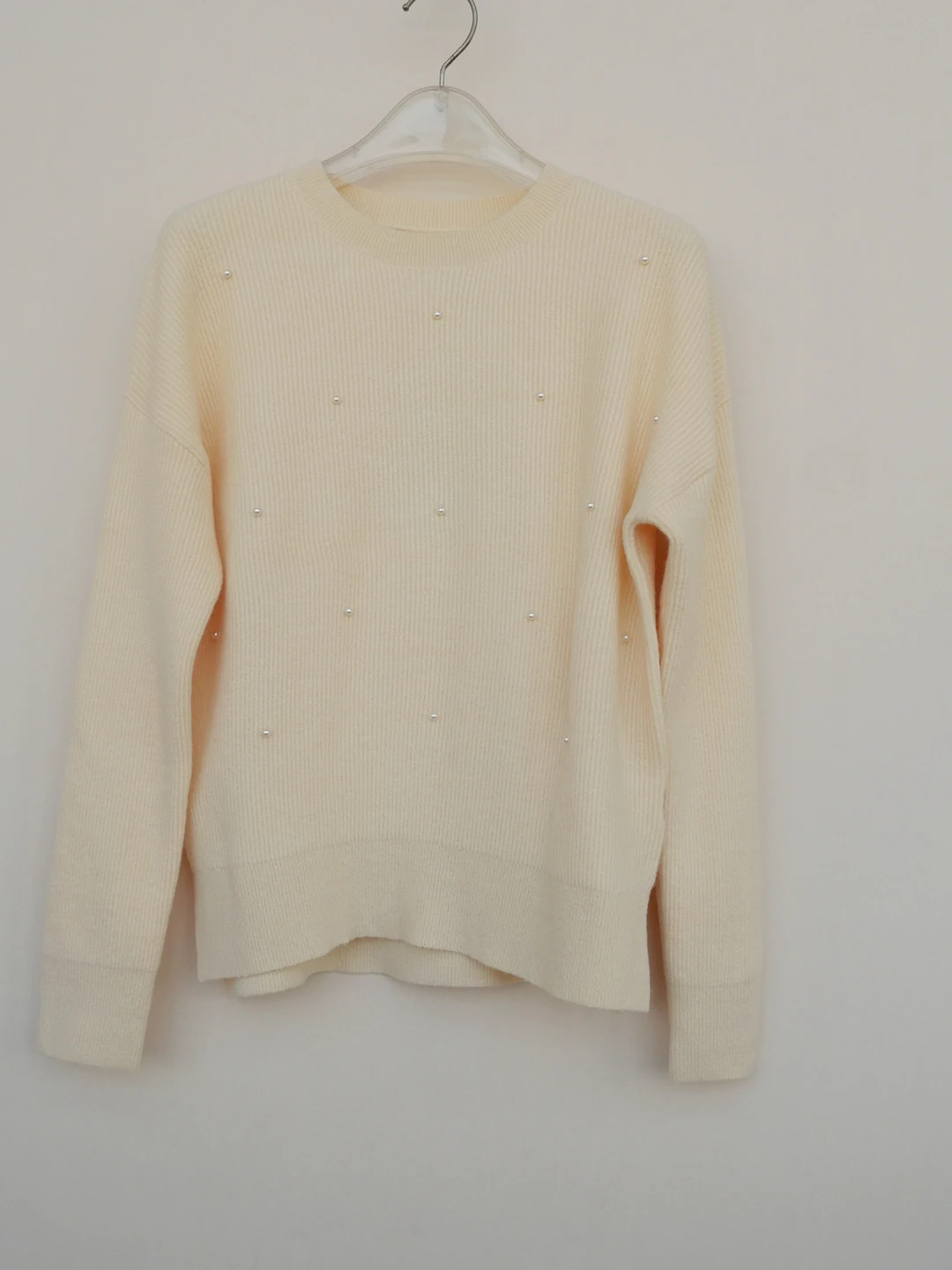 

Ladies' Knitted Loose Fit round Ne Sweater Ele Beaded Soft Comfortable Autumn Winter Cr Color Camere Blend Long Sl...