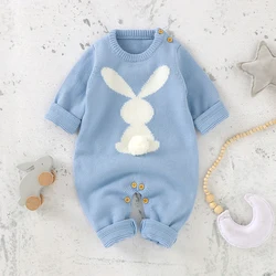 Newborn Baby Romper Knitted Toddler Girl Boy Clothing Warm Playsuit Long Sleeve Autumn Infant Kid Jumpsuit Outfit Cute 3D Rabbit