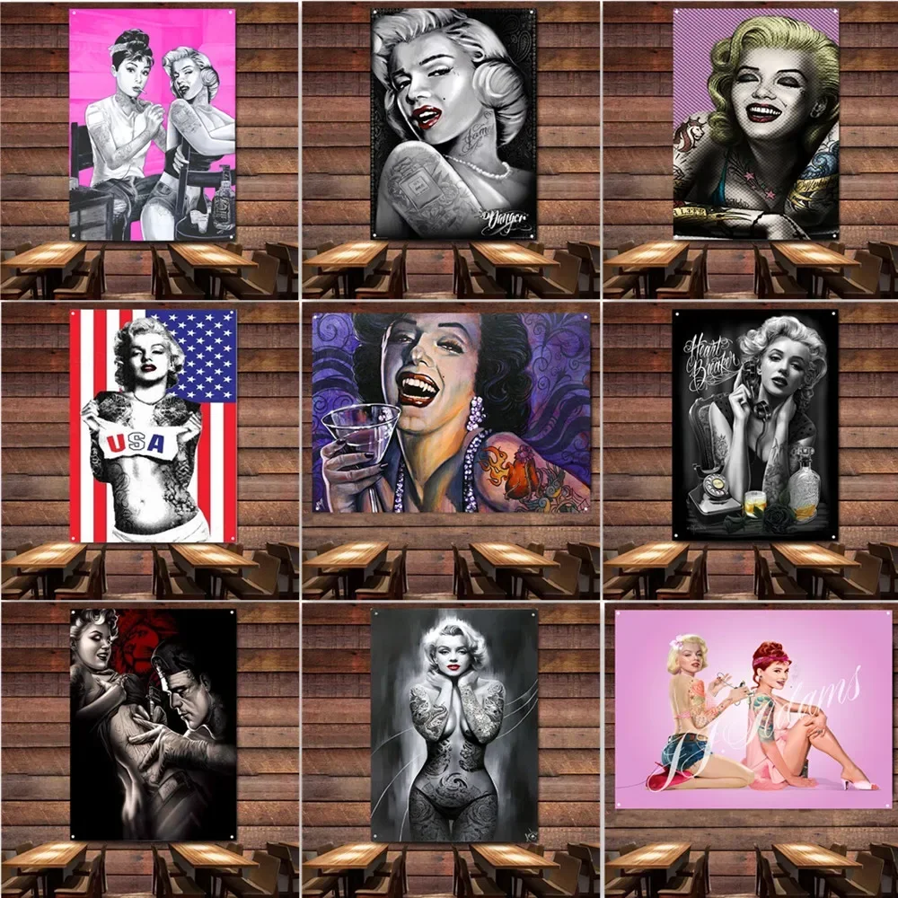 

The Pin Up Girl Tattoo Art Painting Wall Hanging Flag Vintage Decor Banners movie Star Poster For Garage Man Cave Bar Club Pub