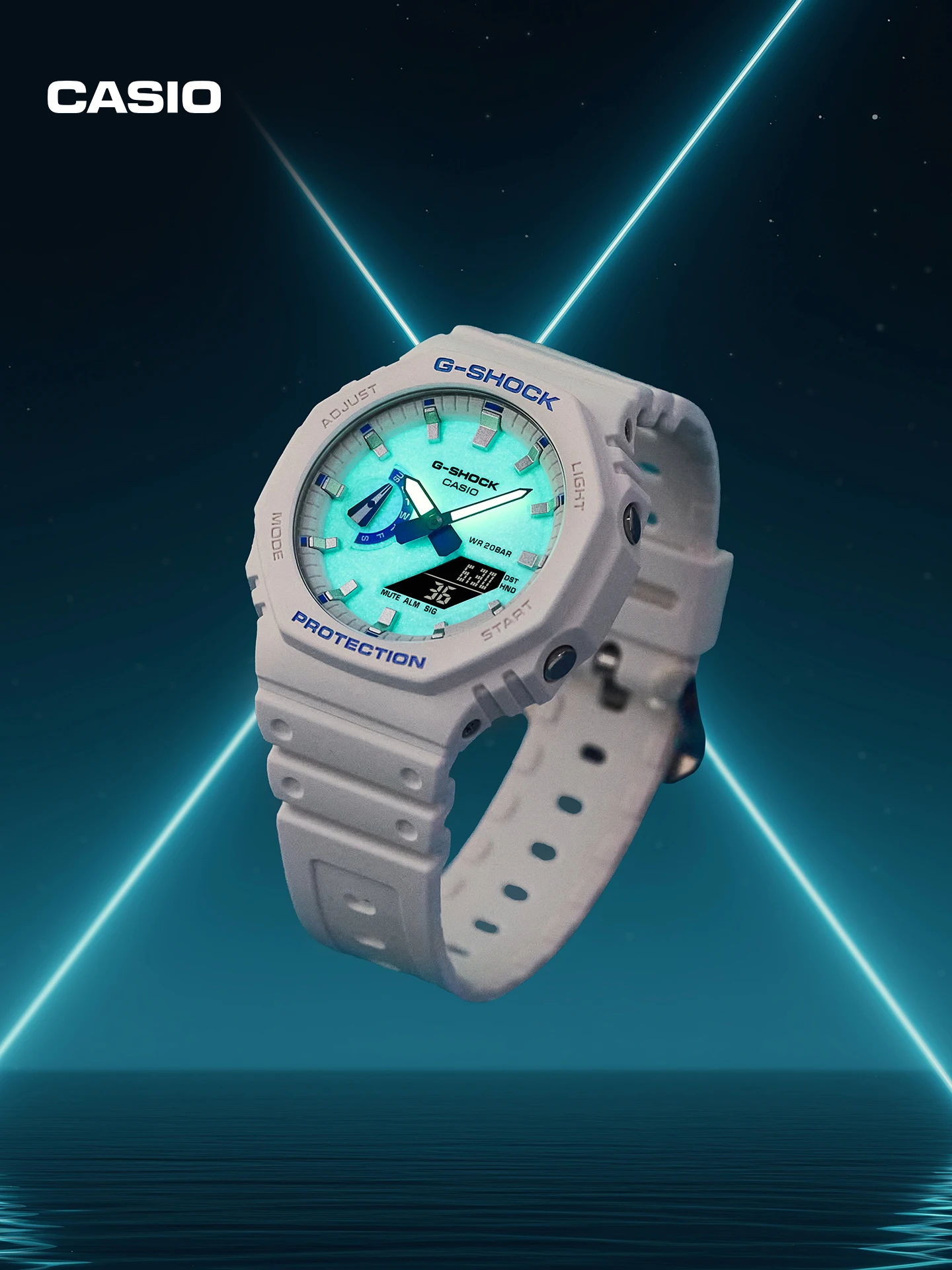 Casio Dark Luminous Summer Ocean Blue & White Shockproof Sports Watch for Men & Women, G-SHOCK