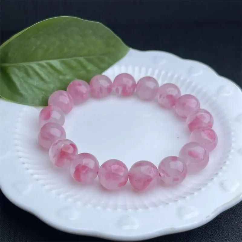 10MM Natural Rhodonite Bracelet Handmade Women Healing Gemstone Crystal Strand Lovers Girlfriend Jewelry Gift 1PCS