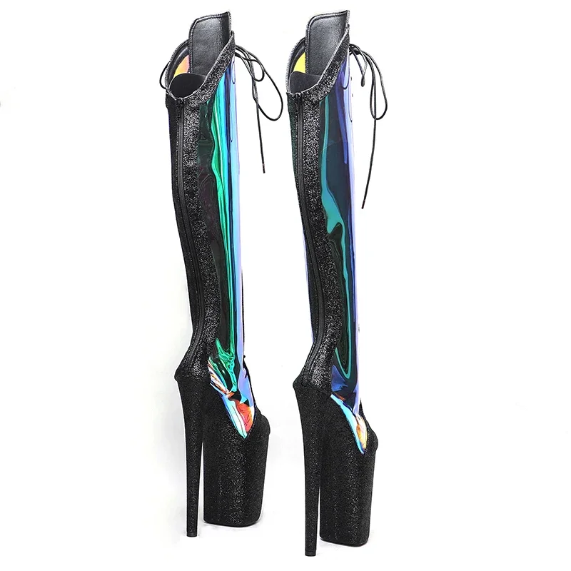 Leecabe 23CM/9inches glitter PU with holographic  upper Sexy boots   High Heels Platform stripper heel Pole Dance shoes