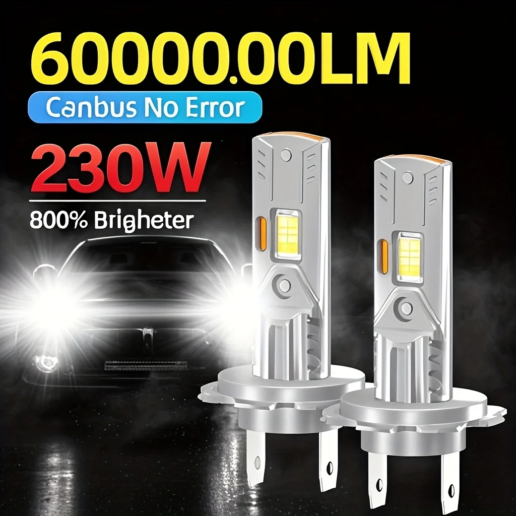

2pcs LED Headlight Bulbs 9005/HB3 9006/HB4 H1 H4 H7 H11 CANBUS Error Free 800% Brighter 6000K White,Plug & Play 80000Hrs Life