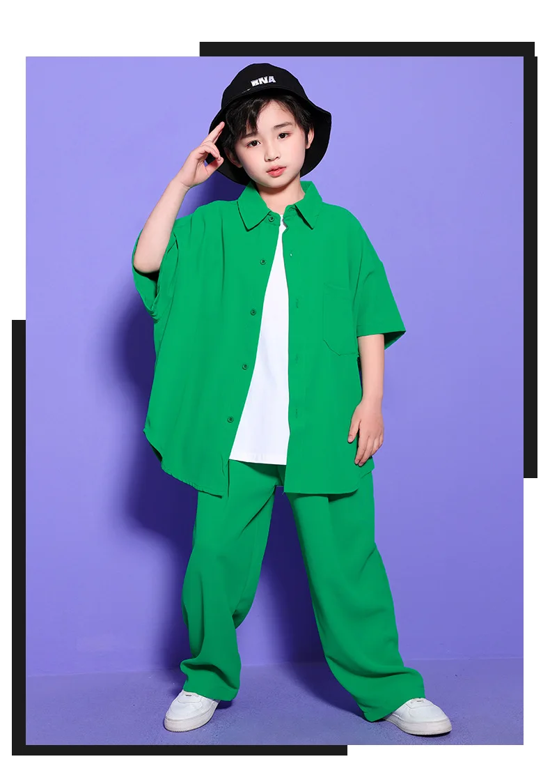 طفل الهيب هوب الملابس الخضراء المتضخم قميص قصير الأكمام أعلى تانك الشارع الشهير السراويل الفضفاضة لفتاة صبي ملابس رقص الجاز الملابس