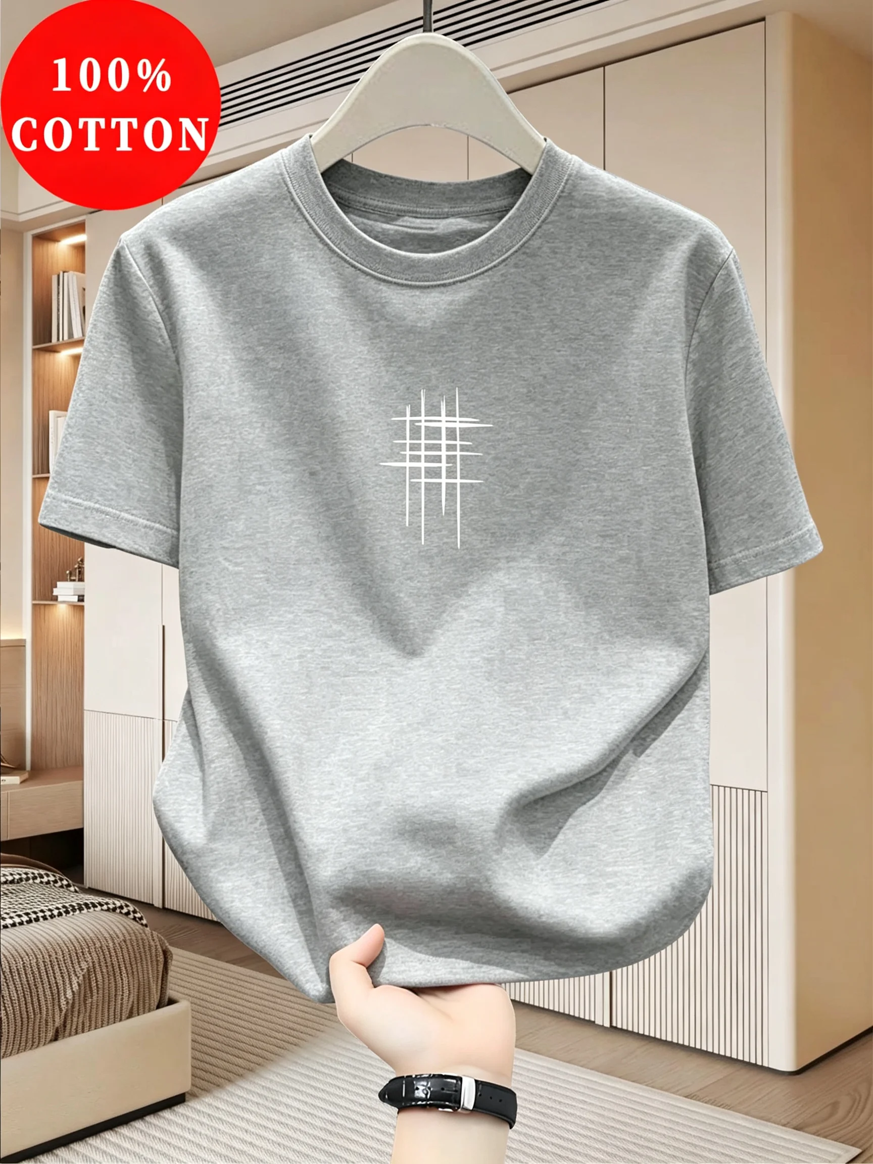 Herren 100% Baumwolle Rundhals-Kurzarm-T-Shirt, Oversized Streetwear Hip-Hop Sommer Leichtes Atmungsaktives Casual-Tee – Detail 10