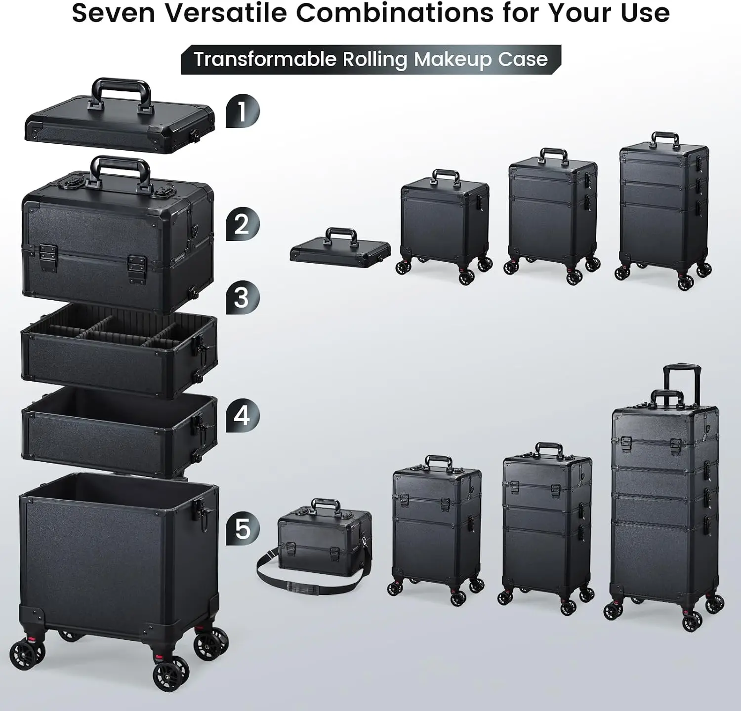Wheeled Cosmetology Cart 5 In 1 Nail Salon Rolling Makeup Case