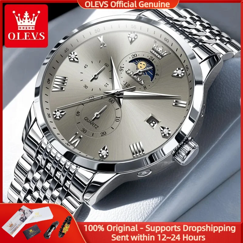

OLEVS 2925, мужские часы, водонепроницаемые, модные, деловые, автоматические, с датой, фазой Луны, хронограф, элитный бренд, мужские оригинальные кварцевые часы