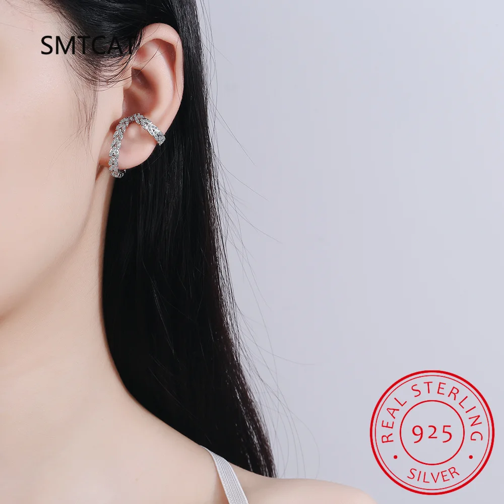 Luxurious Branch Leaf Earring for Women Moissanite Diamond Wheat Ear Cuff Clip Earrring 925 Sterling Silver Korean Jewelry
