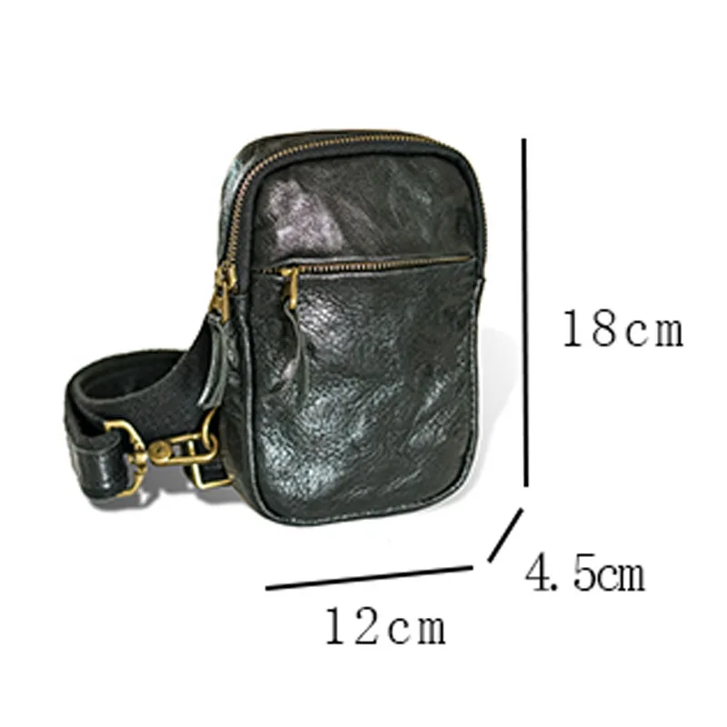 AETOO   Chest bag men's summer small leather top layer cowhide sports trend mini leather diagonal cross niche design men's bag