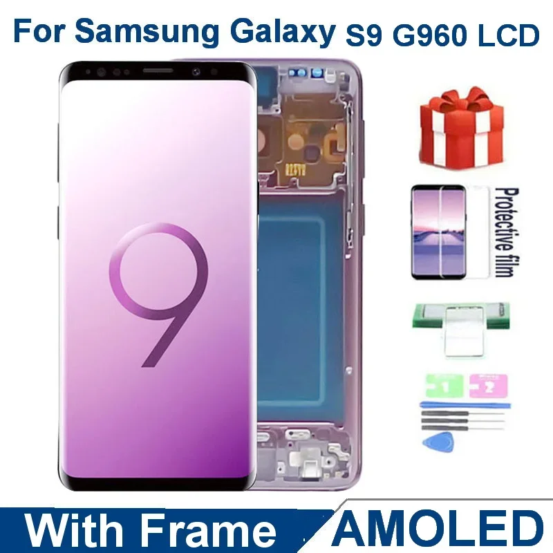 スーパーAMOLED LCDディスプレイタッチスクリーンデジタイザーのアセンブリ、Samsung Galaxy s9、g960f、g960u、g960w、g960bに適しています