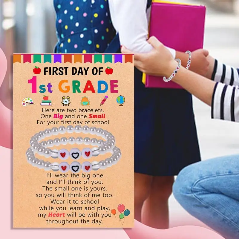 Pulseras de regreso a la escuela, encantadoras pulseras con dijes de perlas, joyería para madre e hija con tarjeta de bendición para mujeres y niñas