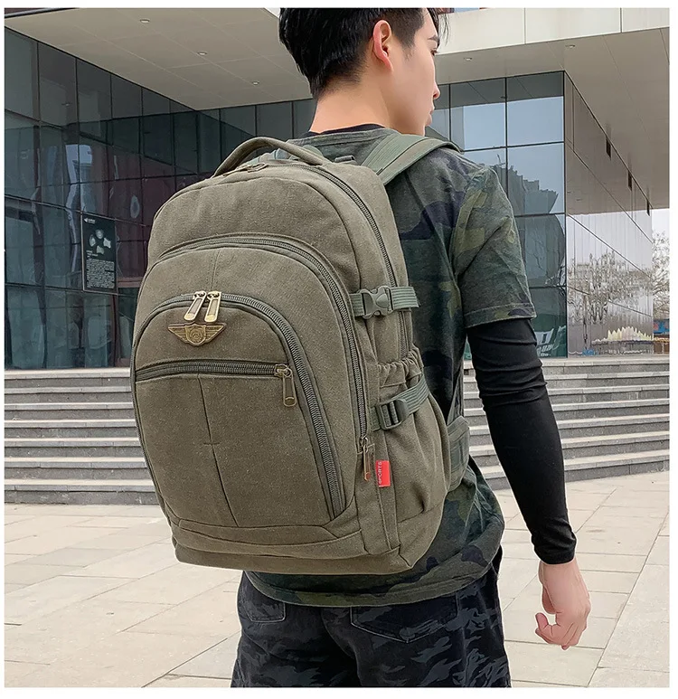 Mochila de lona gruesa de 50 litros para hombre, morral de gran capacidad para exteriores, resistente al desgaste, de viaje