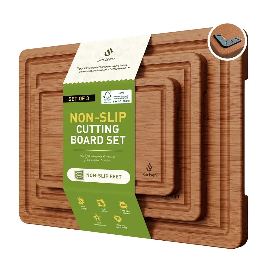 

Packs Bamboo Cutting Board Set with Non Slip Feet and Over Sink Nice Solid Thick Wood Juice Groove Chopping Board Extra Large Bi