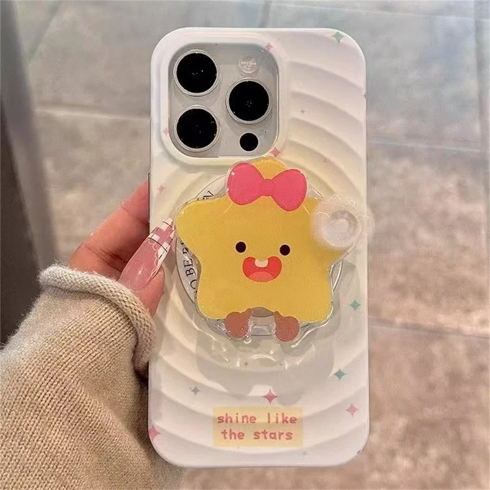 Милая 3D забавная желтая звезда с вращением для Magsafe, магнитная подставка для телефона Griptok Grip Tok, подставка для iPhone 16, чехол для беспроводной зарядки, держатель