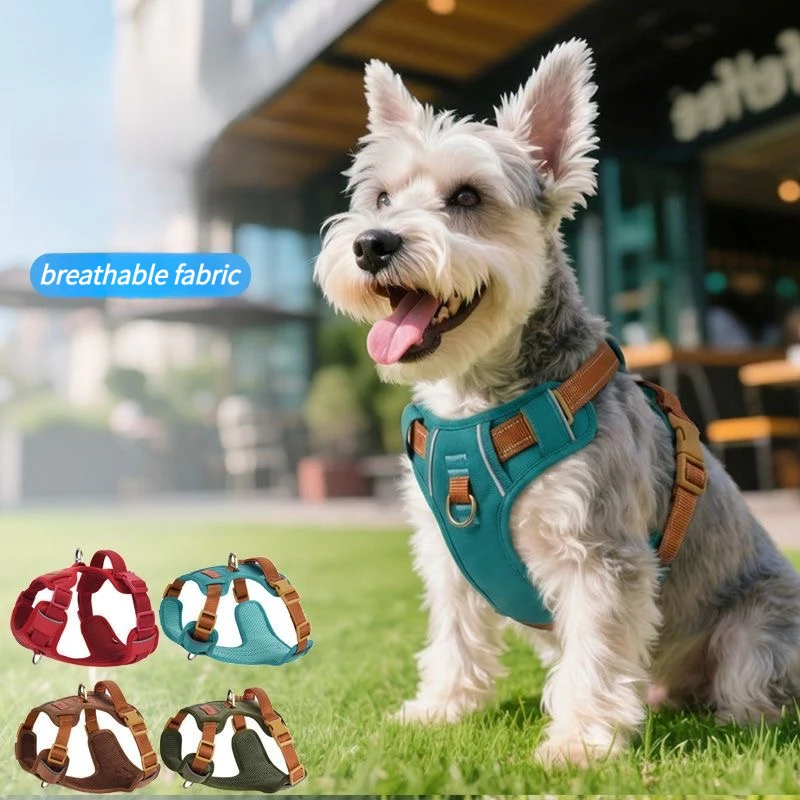 

Pet Chest Back Retro PU Leather Strap Anti-explosion Punch Reflective Strip Vest Type Dog Chest Strap Pet supplies