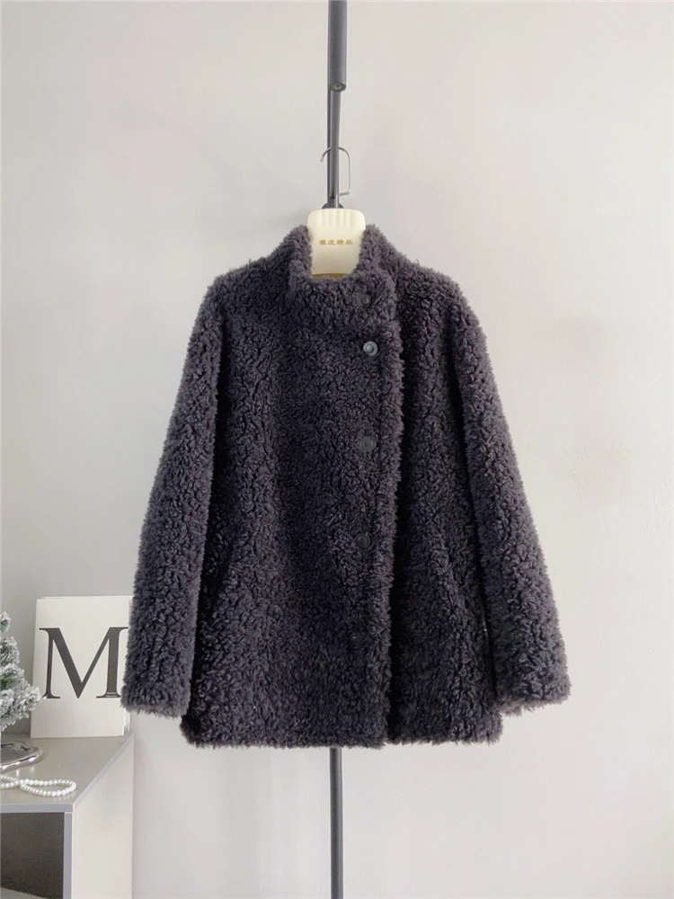 Light goose yellow autumn and winter thick medium long sheep curly coat Haining fur pure wool composite fur female