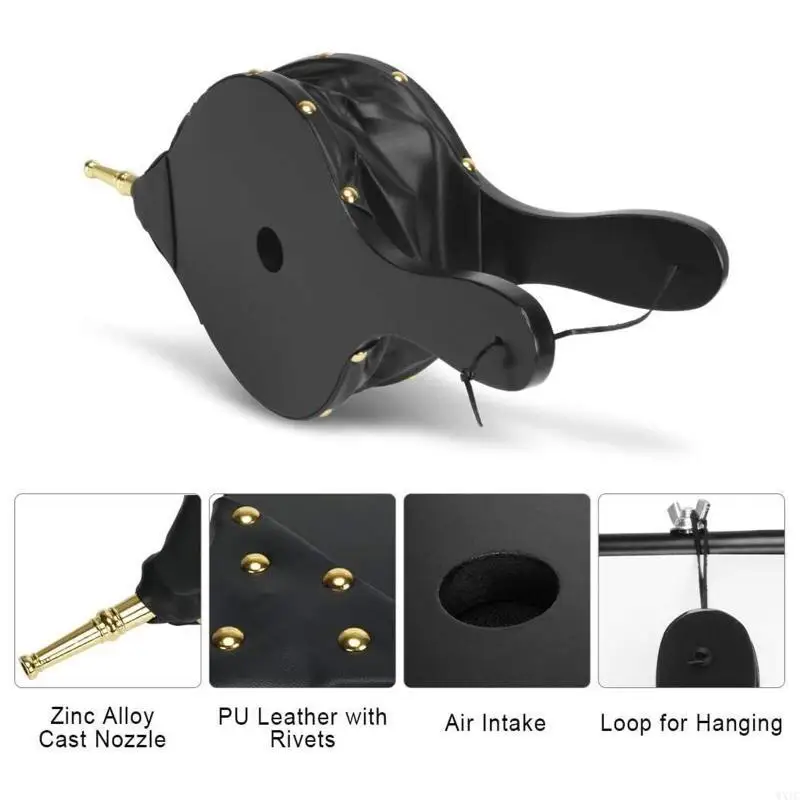 منفاخ مدفأة WXTC مع حزام معلق، فوهة منفاخ هواء من الخشب الأسود لشوايات الشواء وحفر النار والمواقد الداخلية #2