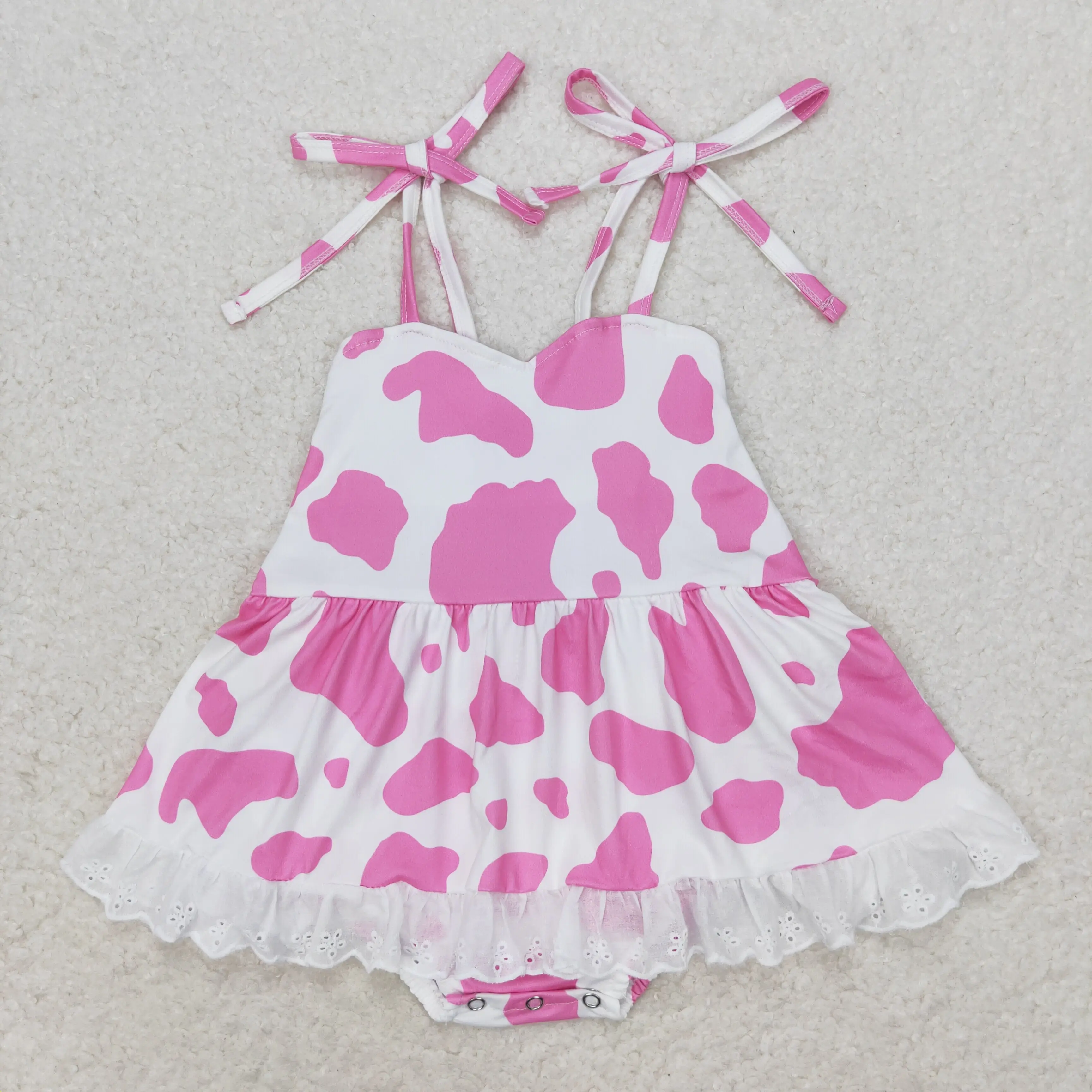 z910-18 SR1549 Wholesale New Arrival baby rompers girls Pink cow print suspender rompers Summer Boutique baby girls clothes