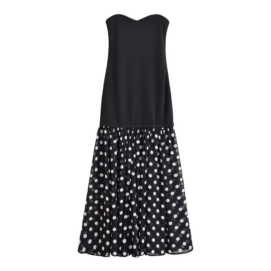 

【New style】PBZA women's clothing 2026 summer new fashion polka dot splicing tube top long dress 1165468