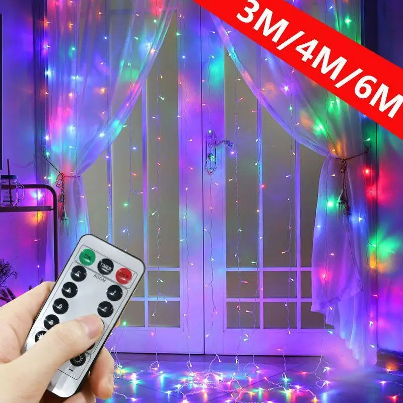 8 Mode LED Curtain String Light Fairy USB Remote Holiday Garland Lamp for Home Room Christmas New Year Wedding Party Decoration