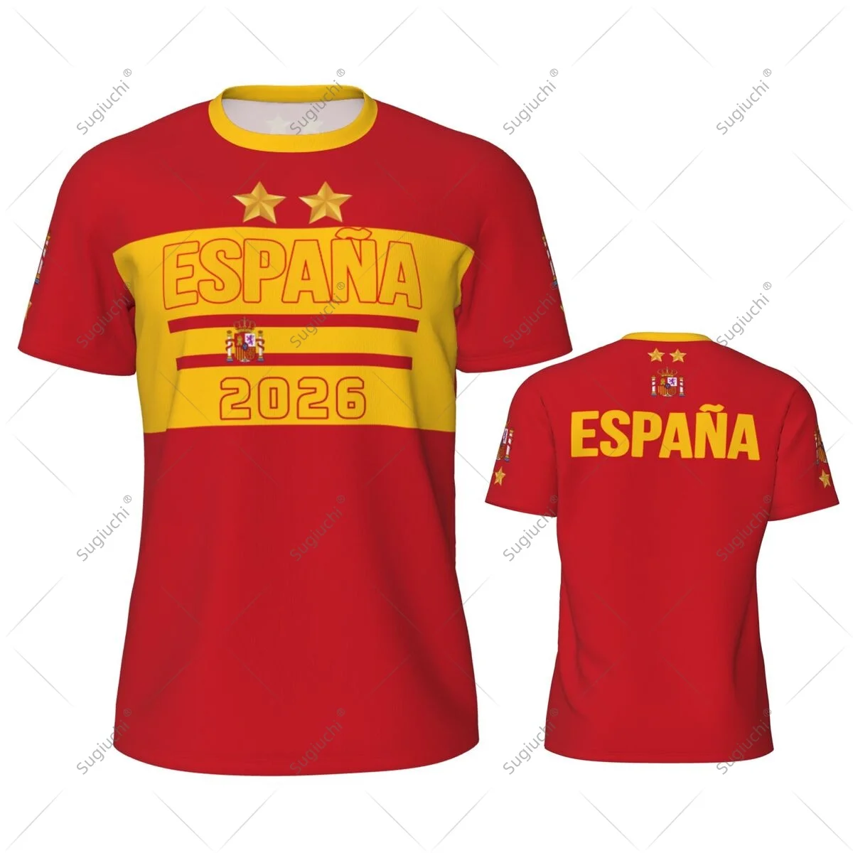 Camiseta Deportiva ESPAÑA España 2 Estrellas 2026 para Hombre y Mujer, Jersey para Fútbol, Running, Ciclismo, Tenis, Fitness