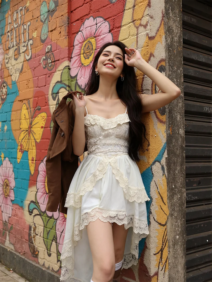 Women'S Dress Applique White Summer Flounced Edge Purple Sheer Drawstring Elasticity Fancy Boho Chic Evening Dance Spring Winter