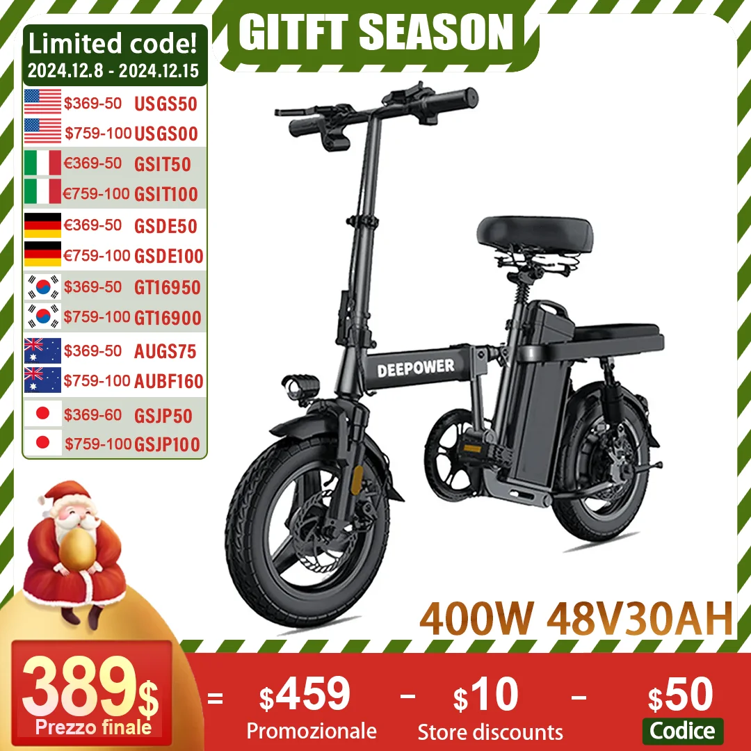 ZPW RS6 Electric bike 400W 48V 30AH Folding 14inch ebike Mini Adult electric bicycle Multi-Shock Absorption City Commuting ebike