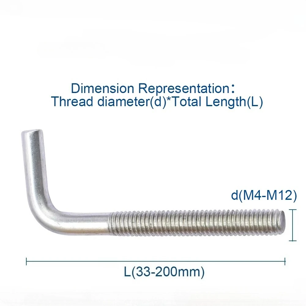 7/ L-Shaped Right Angle Anchor Bolt Screw M4 M5 M6 M8 M10 M12 304 Stainless Steel Right Angle Screw Length=33/40/50/60/70~200mm