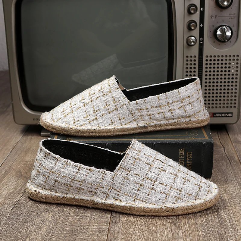 New Hand-stitched Linen Sole Shoes Large Size Straw Woven Linen Canvas Shoe Comfortable Lazy Shoes Soft Slip-on Trend Casual Men