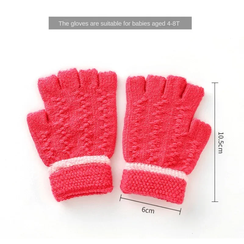 Gants Jacquard sans doigts pour enfants, demi-doigts, chauds, étudiants, écriture, garçons, filles, enfants, 4-8T, hiver