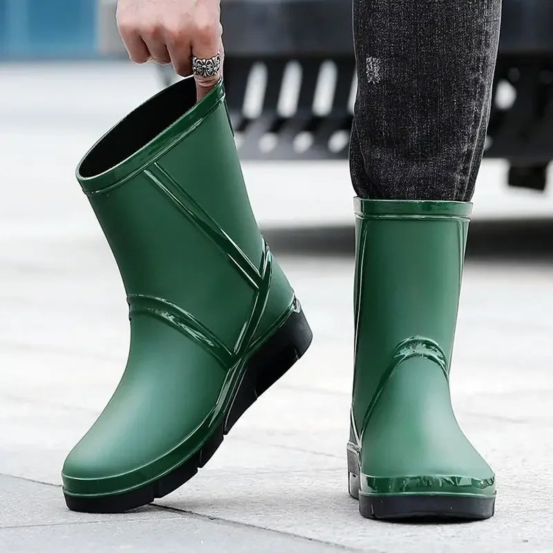 

Простые полувысокие мужские туфли для работы, осень-зима, корейский стиль, дешевые резинки, новые водонепроницаемые и нескользящие мужские резиновые сапоги без шнуровки