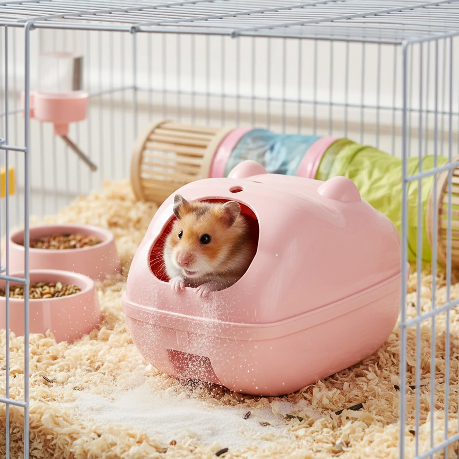 Hamster Bathroom Reptile Hideout House Toilet Combo Anti-slip Bottom Dust Resistant Bathing Accessories For Small Pets Gerbils
