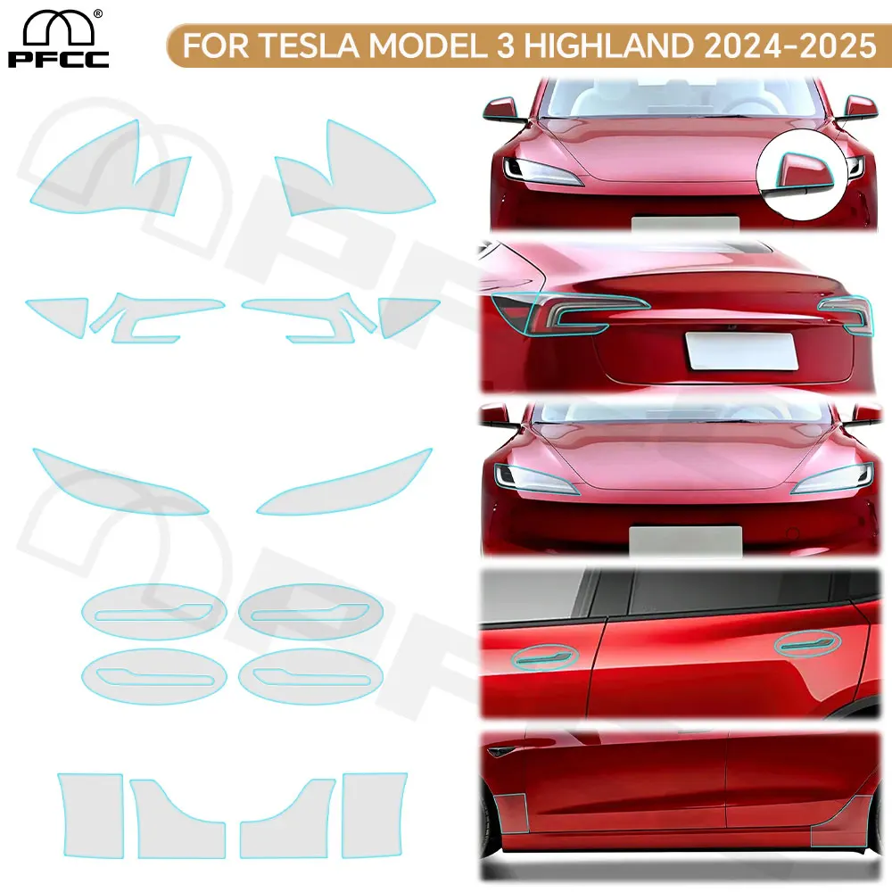 

For Tesla Model 3 Highland 2024 2025 Car Headlight Rearview Door Handle Protection Film Clear PPF TPU Anti-scratch Resistant