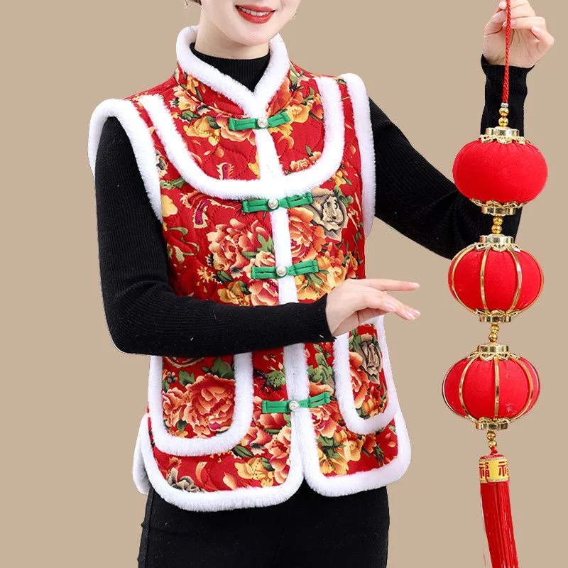 2025 Otoño Invierno chaleco cálido chaqueta de mediana edad mujeres mayores con felpa moda gruesa chaleco de algodón sin mangas abrigo Top chaleco