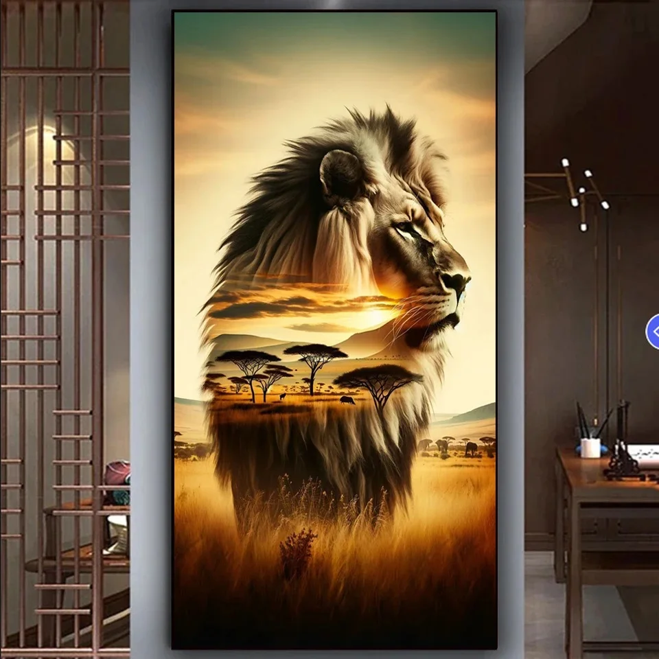 Diy Diamond Painting Sunset Landscape,Flying Lion Eagle Full Large Diamond Mosaic 5d Diamond Embroidery Pictures Home Decoration